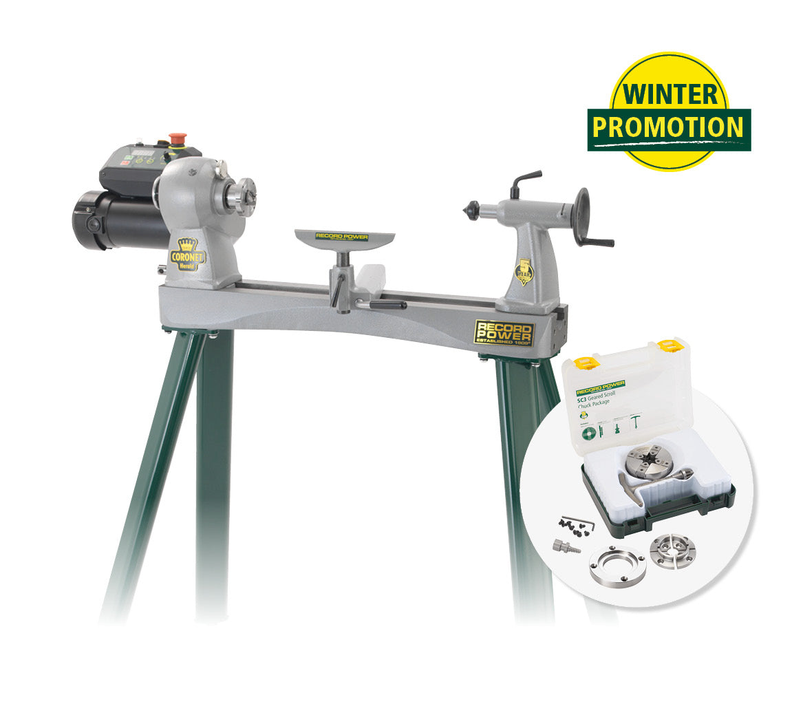 Record Power Herald Lathe Package Deal Inc SC3 Chuck