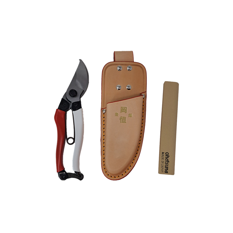 Okatsune Secateurs, Leather Holster and Whetstone Gift Set