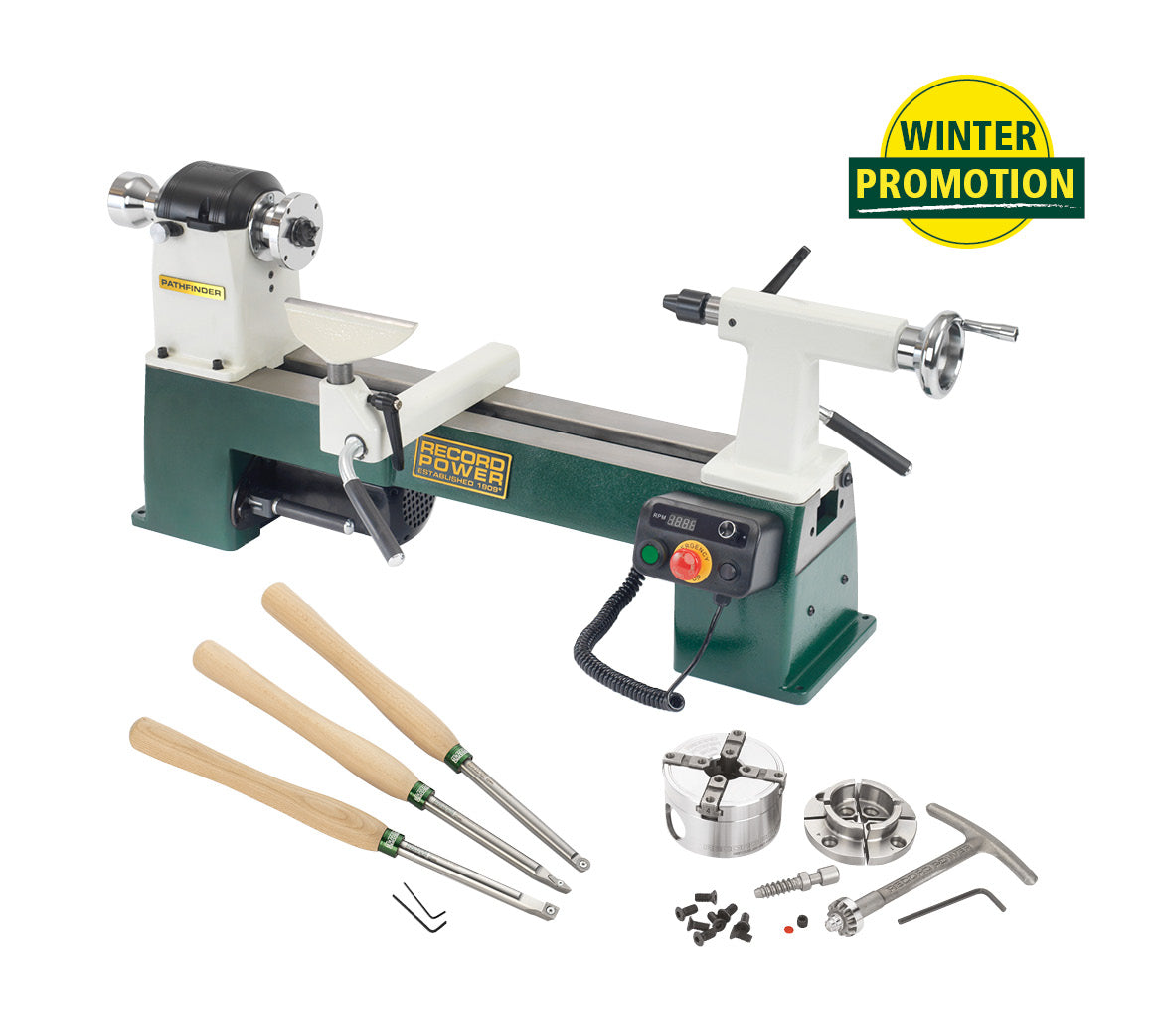 Record Power Pathfinder Lathe Package Deal inc SC2 Chuck and Tool Set