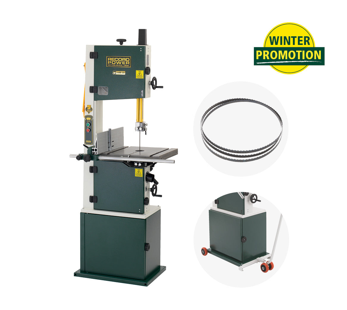 Record Power Sabre 350 Bandsaw with Wheelkit and Pk 3 Blades