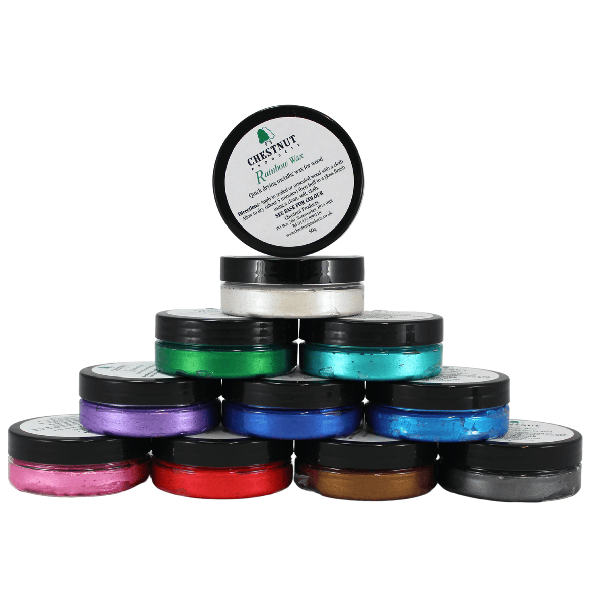 Chestnut Quick Drying Metallic Wax for Wood Rainbow colours